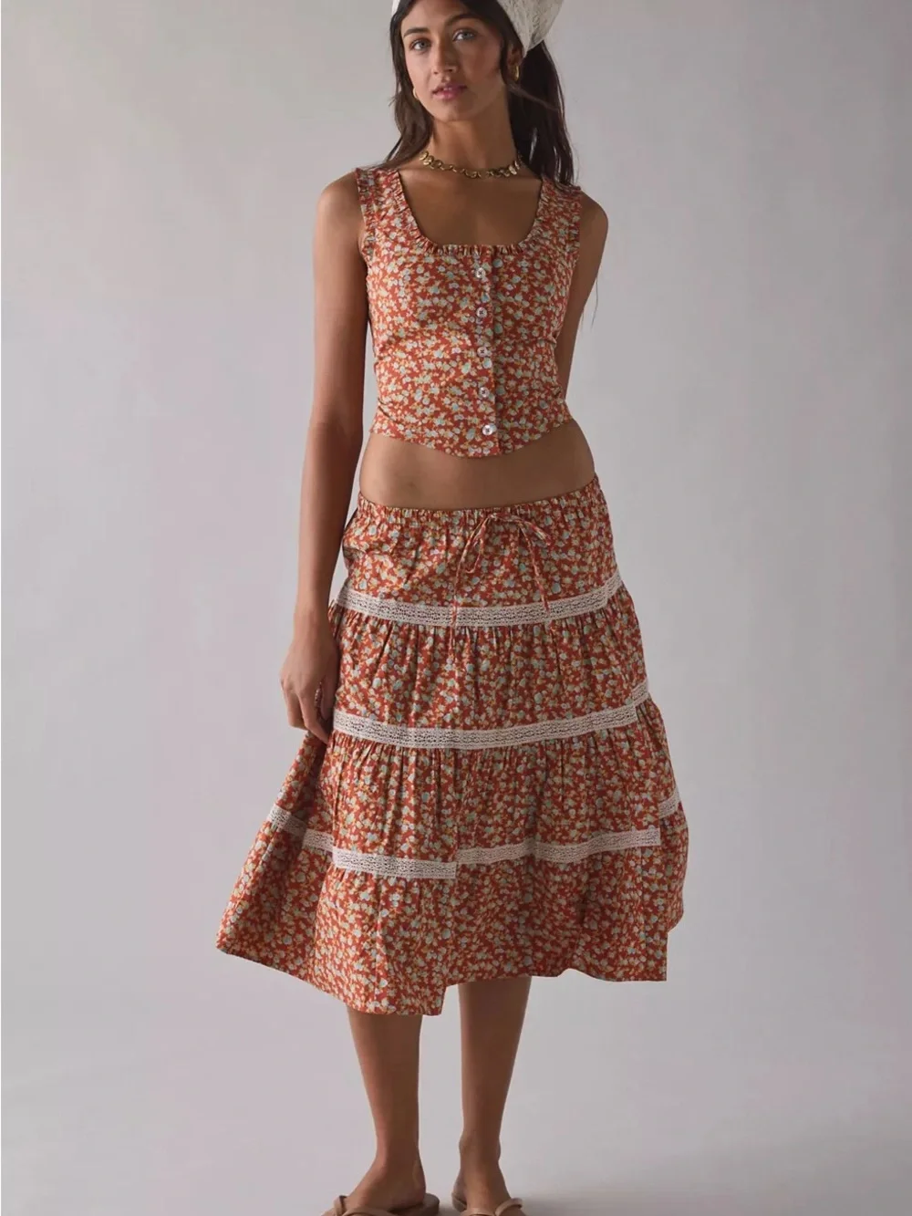 Kimchi blue market morning Floral Tiered Midi Dress Set